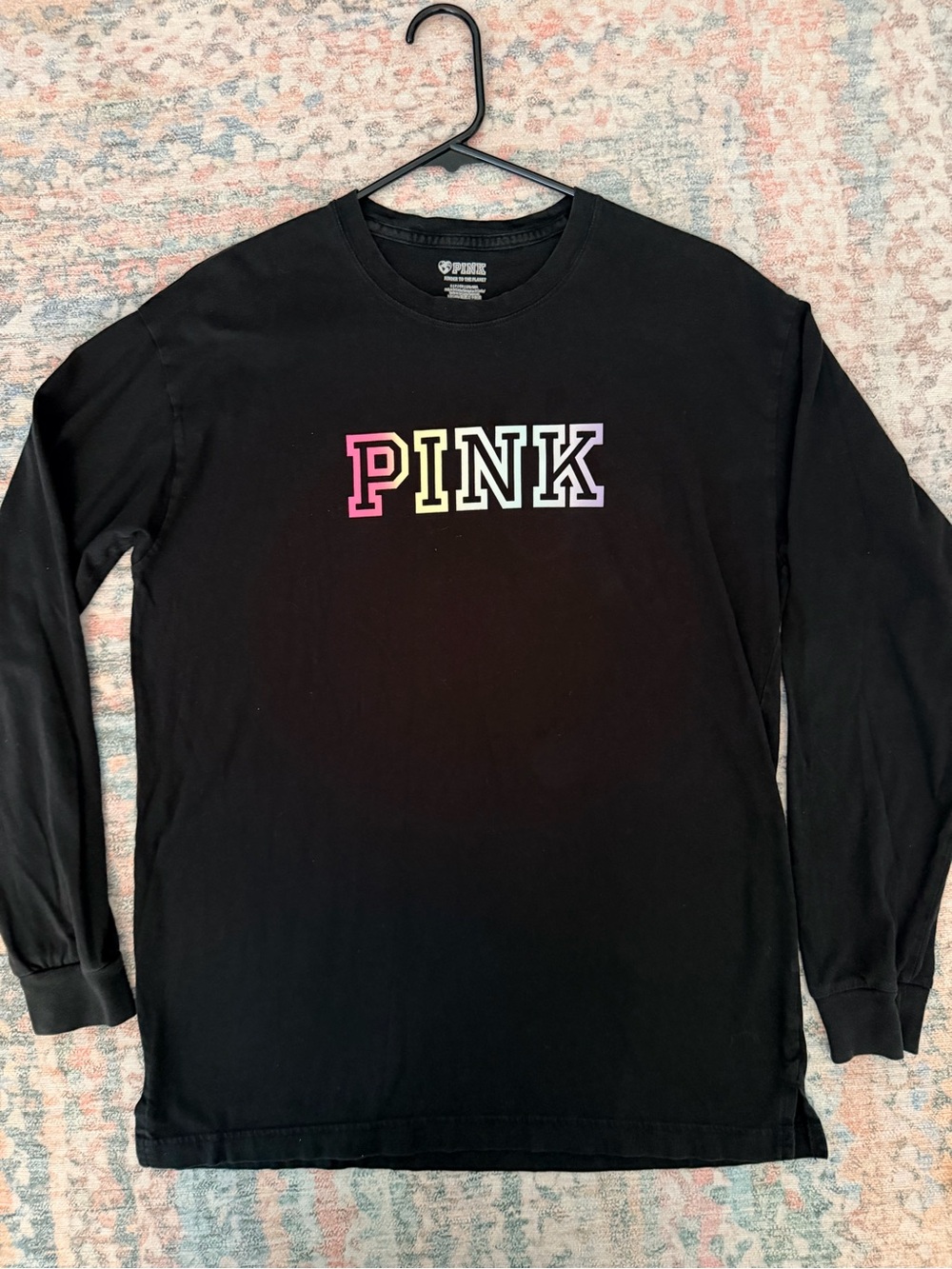 PINK Victoria's Secret Black Long-Sleeve Tee with Rainbow Logo